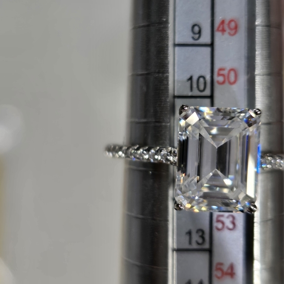 Emerald Cut Moissanite Ring – 925 Sterling Silver Pavé Band – Size 6 – 3ct - Picture 8 of 14